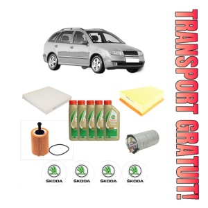 Set Pachet filtre revizie Bosch, 5 litrii ulei Castrol 5W40 SKODA FABIA I Combi (6Y5) 1.9 SDI din 2000-2007, 4x Stickere auto cu SKODA