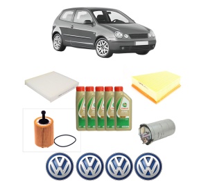 Set Pachet filtre revizie Bosch, 5 litrii ulei Castrol 5W40 Volkswagen POLO IV (9N_, 9A_) 1.9 TDI din 2003-2009, 4x Stickere auto cu Volkswagen - Img 2