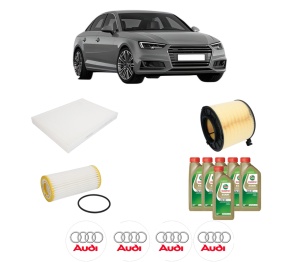 Set Pachet filtre revizie Bosch, 6 litrii ulei Castrol 0W20 AUDI A4 B9 (8W2, 8WC) 45 TFSI Mild Hybrid quattro din 2020, 4x Stickere auto cu AUDI - Img 2