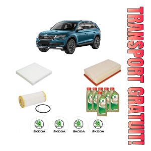 Set Pachet filtre revizie Bosch, 6 litrii ulei Castrol 0W20 SKODA KODIAQ I (NS6, NS7, NV7) 2.0 TSI 4x4 din 2016, 4x Stickere auto cu SKODA