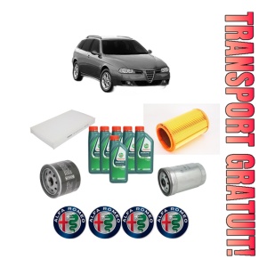 Set Pachet filtre revizie Bosch, 6 litrii ulei Castrol 10W40 ALFA ROMEO 156 Sportwagon (932_) 2.4 JTD (932.B1B00) din 2000-2006, 4x Stickere auto cu ALFA ROMEO