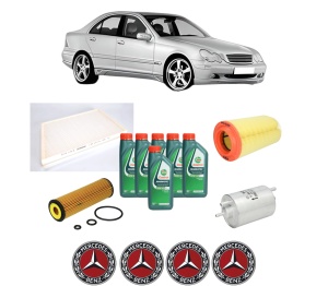 Set Pachet filtre revizie Bosch, 6 litrii ulei Castrol 10W40 MERCEDES-BENZ C-CLASS (W203) C 200 CGI Kompressor (203.043) din 2003-2007, 4x Stickere auto cu MERCEDES-BENZ - Img 2