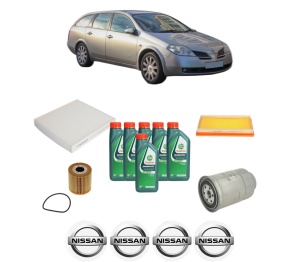 Set Pachet filtre revizie Bosch, 6 litrii ulei Castrol 10W40 NISSAN PRIMERA Hatchback (P12) 2.2 Di din 2002-2007, 4x Stickere auto cu NISSAN - Img 2