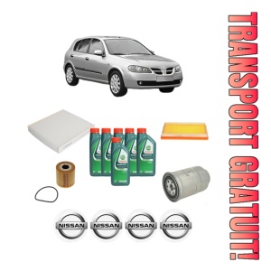 Set Pachet filtre revizie Bosch, 6 litrii ulei Castrol 10W40 NISSAN ALMERA II Hatchback (N16) 2.2 dCi din 2003-2006, 4x Stickere auto cu NISSAN
