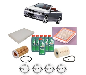 Set Pachet filtre revizie Bosch, 6 litrii ulei Castrol 10W40 OPEL ASTRA G Convertible (T98) 2.2 DTI (F67) din 2002-2005, 4x Stickere auto cu OPEL - Img 2