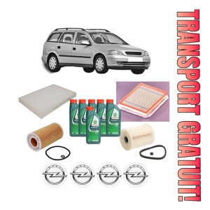 Set Pachet filtre revizie Bosch, 6 litrii ulei Castrol 10W40 OPEL ASTRA G Estate (T98) 2.2 DTI (F35) din 2002-2004, 4x Stickere auto cu OPEL