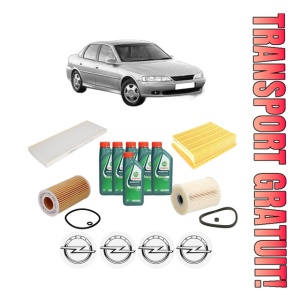 Set Pachet filtre revizie Bosch, 6 litrii ulei Castrol 10W40 OPEL VECTRA B (J96) 2.2 DTI 16V (F19) din 2000-2002, 4x Stickere auto cu OPEL