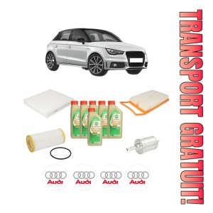 Set Pachet filtre revizie Bosch, 6 litrii ulei Castrol 5W30 AUDI A1 Sportback (8XA, 8XF) S1 quattro din 2014-2018, 4x Stickere auto cu AUDI