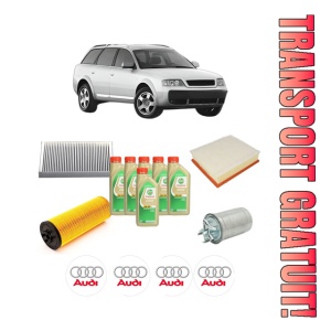Set Pachet filtre revizie Bosch, 6 litrii ulei Castrol 5W30 AUDI ALLROAD C5 (4BH) 2.5 TDI quattro din 2003-2005, 4x Stickere auto cu AUDI