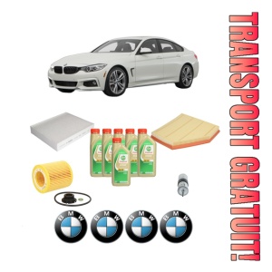 Set Pachet filtre revizie Bosch, 6 litrii ulei Castrol 5W30 BMW Seria 3 Gran Turismo (F34) 320 i din 2016, 4x Stickere auto cu BMW