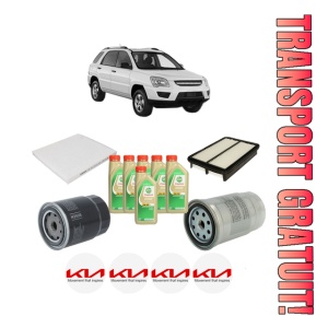 Set Pachet filtre revizie Bosch, 6 litrii ulei Castrol 5W30 KIA SPORTAGE II (JE_, KM_) 2.0 CRDi din 2005-2006, 4x Stickere auto cu KIA