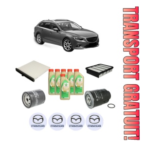 Set Pachet filtre revizie Bosch, 6 litrii ulei Castrol 5W30 MAZDA 6 Estate (GJ, GL) 2.2 D 4WD (GJ2AW) din 2014, 4x Stickere auto cu MAZDA