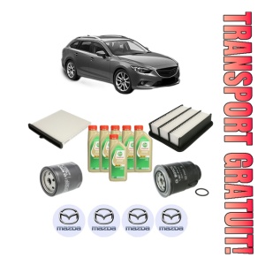 Set Pachet filtre revizie Bosch, 6 litrii ulei Castrol 5W30 MAZDA 6 Estate (GJ, GL) 2.2 D din 2018-2020, 4x Stickere auto cu MAZDA