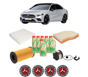 Set Pachet filtre revizie Bosch, 6 litrii ulei Castrol 5W30 MERCEDES-BENZ A-CLASS Saloon (V177) A 180 d (177.103) din 2018, 4x Stickere auto cu MERCEDES-BENZ - Img 2