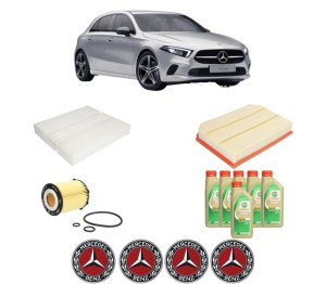 Set Pachet filtre revizie Bosch, 6 litrii ulei Castrol 5W30 MERCEDES-BENZ A-CLASS (W177) A 250 (177.046) din 2018, 4x Stickere auto cu MERCEDES-BENZ - Img 2