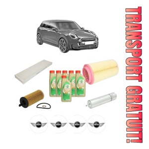 Set Pachet filtre revizie Bosch, 6 litrii ulei Castrol 5W30 MINI MINI CLUBMAN (R55) Cooper D din 2011-2014, 4x Stickere auto cu MINI