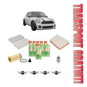Set Pachet filtre revizie Bosch, 6 litrii ulei Castrol 5W30 MINI MINI CLUBMAN (F54) Cooper S din 2014, 4x Stickere auto cu MINI
