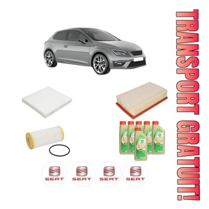 Set Pachet filtre revizie Bosch, 6 litrii ulei Castrol 5W30 SEAT LEON SC (5F5) 1.8 TSI din 2013-2018, 4x Stickere auto cu SEAT