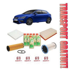 Set Pachet filtre revizie Bosch, 6 litrii ulei Castrol 5W30 SEAT LEON (KL1, KLG) 2.0 TDI din 2019, 4x Stickere auto cu SEAT