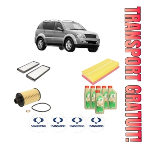 Set Pachet filtre revizie Bosch, 6 litrii ulei Castrol 5W30 SSANGYONG REXTON W / REXTON 2.2 Xdi All-wheel Drive din 2015-2017, 4x Stickere auto cu SSANGYONG