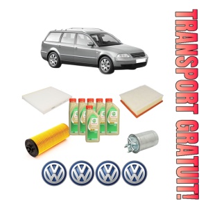 Set Pachet filtre revizie Bosch, 6 litrii ulei Castrol 5W30 Volkswagen PASSAT B5.5 Variant (3B6) 2.5 TDI 4motion din 2000-2005, 4x Stickere auto cu Volkswagen