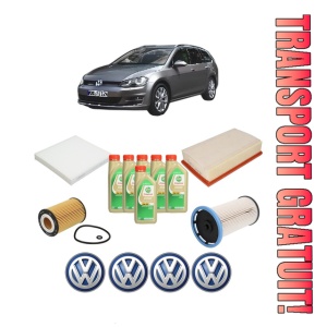 Set Pachet filtre revizie Bosch, 6 litrii ulei Castrol 5W30 Volkswagen GOLF VAN VII Variant (BA5) 2.0 TDi BlueMotion 4motion din 2013-2017, 4x Stickere auto cu Volkswagen