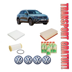 Set Pachet filtre revizie Bosch, 6 litrii ulei Castrol 5W30 Volkswagen T-ROC (A11, D11) 2.0 TSI 4motion din 2017, 4x Stickere auto cu Volkswagen
