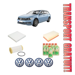 Set Pachet filtre revizie Bosch, 6 litrii ulei Castrol 5W30 Volkswagen PASSAT B8 Variant (3G5, CB5) 2.0 TSI 4motion din 2018-2020, 4x Stickere auto cu Volkswagen