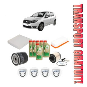 Set Pachet filtre revizie Bosch, 6 litrii ulei Castrol 5W40 DACIA SANDERO II 1.5 dCi 75 / Blue dCi 75 (B8JW, B8M4, B8AH, B8M7, B8M6) din 2012, 4x Stickere auto cu DACIA