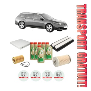 Set Pachet filtre revizie Bosch, 6 litrii ulei Castrol 5W40 HONDA ACCORD VIII Estate (CW) 2.2 i-DTEC (CW3) din 2008-2015, 4x Stickere auto cu HONDA
