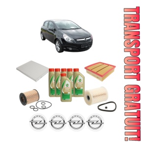 Set Pachet filtre revizie Bosch, 6 litrii ulei Castrol 5W40 OPEL CORSA D (S07) 1.7 CDTI (L08, L68) din 2006-2011, 4x Stickere auto cu OPEL