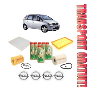 Set Pachet filtre revizie Bosch, 6 litrii ulei Castrol 5W40 OPEL MERIVA A MPV (X03) 1.7 CDTI (E75) din 2003-2010, 4x Stickere auto cu OPEL