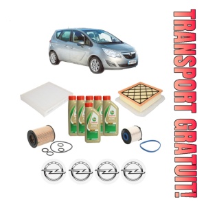 Set Pachet filtre revizie Bosch, 6 litrii ulei Castrol 5W40 OPEL MERIVA B MPV (S10) 1.7 CDTI (75) din 2010-2015, 4x Stickere auto cu OPEL