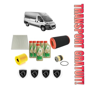 Set Pachet filtre revizie Bosch, 6 litrii ulei Castrol 5W40 PEUGEOT BOXER Bus 2.2 HDi 100 din 2006, 4x Stickere auto cu PEUGEOT