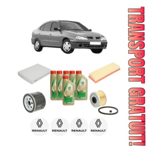 Set Pachet filtre revizie Bosch, 6 litrii ulei Castrol 5W40 RENAULT MEGANE I Classic (LA0/1_) 1.9 dTi (LA1U) din 2001-2003, 4x Stickere auto cu RENAULT