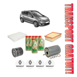 Set Pachet filtre revizie Bosch, 6 litrii ulei Castrol 5W40 RENAULT GRAND SCENIC III (JZ0/1_) 1.9 dCi (JZ0J, JZ0N, JZ1K, JZ1S) din 2009-2016, 4x Stickere auto cu RENAULT