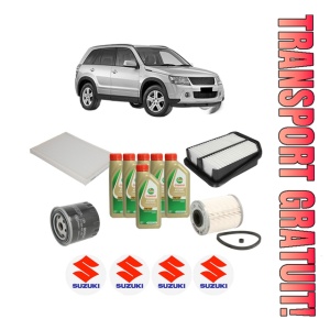Set Pachet filtre revizie Bosch, 6 litrii ulei Castrol 5W40 SUZUKI GRAND VITARA II (JT, TE, TD) 1.9 DDiS All-wheel Drive (JT419, TD44, JB419WD, JB419XD,... din 2005-2015, 4x Stickere auto cu SUZUKI