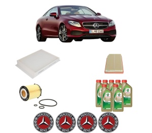 Set Pachet filtre revizie Bosch, 7 litrii ulei Castrol 0W20 MERCEDES-BENZ E-CLASS Coupe (C238) E 200 EQ Boost (238.380) din 2019, 4x Stickere auto cu MERCEDES-BENZ - Img 2