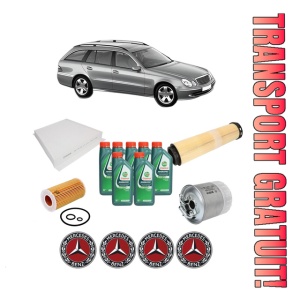 Set Pachet filtre revizie Bosch, 7 litrii ulei Castrol 10W40 MERCEDES-BENZ E-CLASS T-Model (S211) E 220 T CDI (211.206) din 2003-2009, 4x Stickere auto cu MERCEDES-BENZ