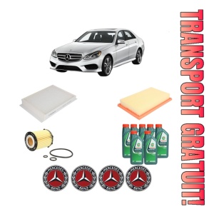 Set Pachet filtre revizie Bosch, 7 litrii ulei Castrol 10W40 MERCEDES-BENZ E-CLASS (W213) E 180 (213.040) din 2016-2019, 4x Stickere auto cu MERCEDES-BENZ