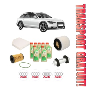 Set Pachet filtre revizie Bosch, 7 litrii ulei Castrol 5W30 AUDI A4 Allroad B8 (8KH) 3.0 TDI quattro din 2012-2016, 4x Stickere auto cu AUDI