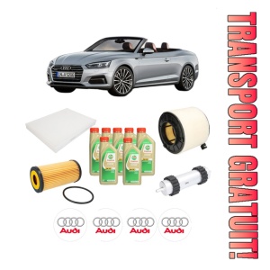 Set Pachet filtre revizie Bosch, 7 litrii ulei Castrol 5W30 AUDI A5 Convertible (F57, F5E) 50 TDI quattro din 2016-2019, 4x Stickere auto cu AUDI