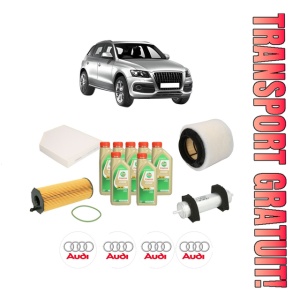 Set Pachet filtre revizie Bosch, 7 litrii ulei Castrol 5W30 AUDI Q5 (8RB) 3.0 TDI quattro din 2008-2012, 4x Stickere auto cu AUDI