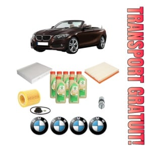 Set Pachet filtre revizie Bosch, 7 litrii ulei Castrol 5W30 BMW Seria 2 Convertible (F23) M 235 i din 2014-2016, 4x Stickere auto cu BMW