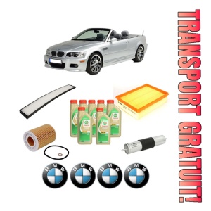 Set Pachet filtre revizie Bosch, 7 litrii ulei Castrol 5W30 BMW Seria 3 Convertible (E46) 323 Ci din 2000, 4x Stickere auto cu BMW