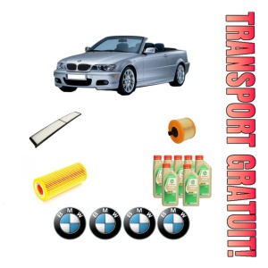 Set Pachet filtre revizie Bosch, 7 litrii ulei Castrol 5W30 BMW Seria 3 Convertible (E93) 325 i din 2006-2013, 4x Stickere auto cu BMW