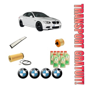 Set Pachet filtre revizie Bosch, 7 litrii ulei Castrol 5W30 BMW Seria 3 Coupe (E92) 325 i din 2010-2013, 4x Stickere auto cu BMW