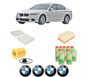 Set Pachet filtre revizie Bosch, 7 litrii ulei Castrol 5W30 BMW Seria 5 (F10) 528 i din 2010-2011, 4x Stickere auto cu BMW - Img 2