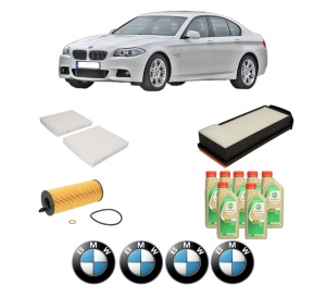Set Pachet filtre revizie Bosch, 7 litrii ulei Castrol 5W30 BMW Seria 5 (F10) M 550 d xDrive din 2012-2016, 4x Stickere auto cu BMW - Img 2