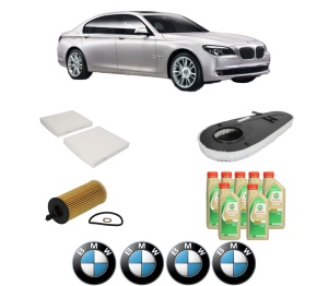 Set Pachet filtre revizie Bosch, 7 litrii ulei Castrol 5W30 BMW Seria 7 (F01, F02, F03, F04) 730 d xDrive din 2011-2015, 4x Stickere auto cu BMW - Img 2